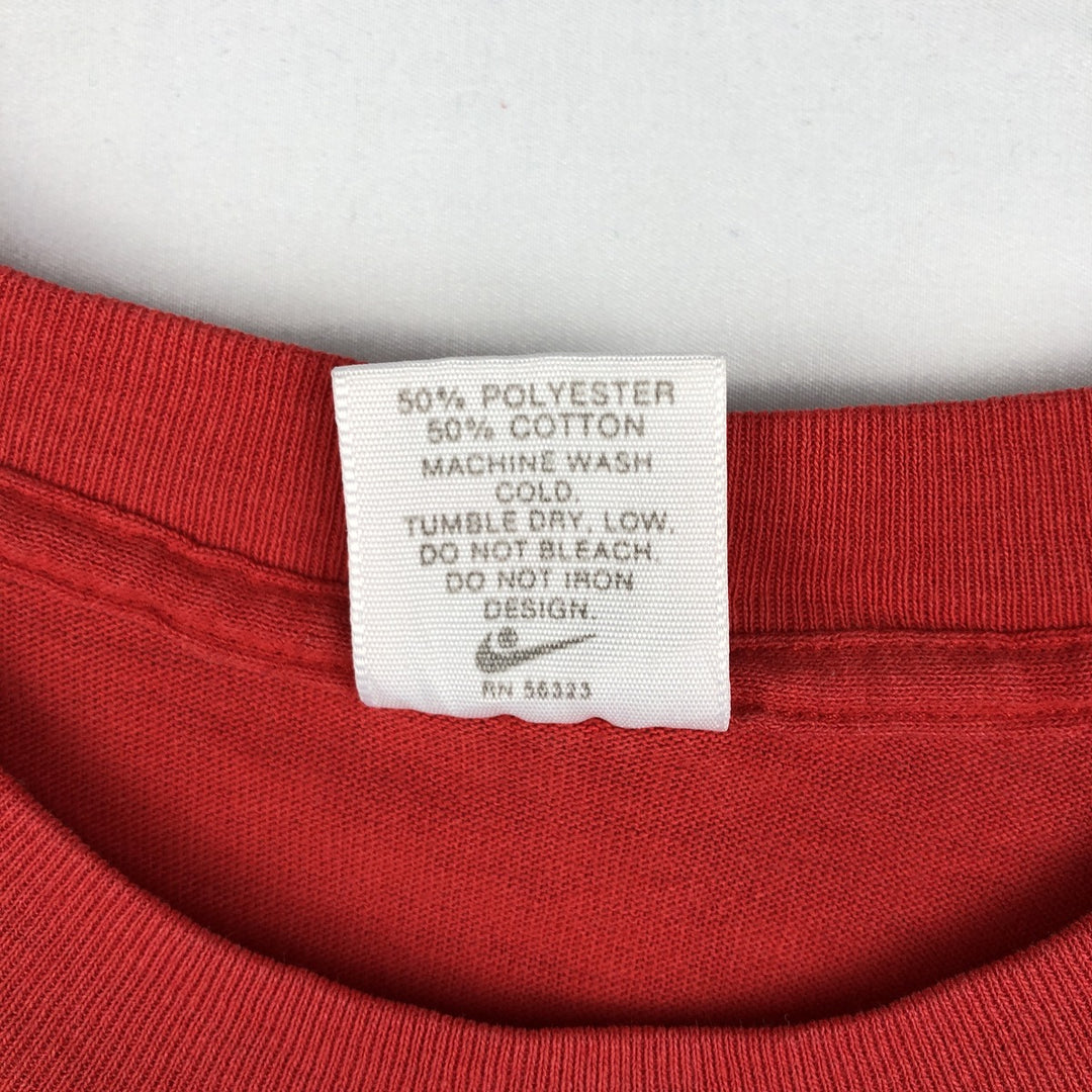 90'S Nike Silver Tag Sports Print T-Shirt Made in USA Men's L Size Vintage polyester red type Vintage Second Hand