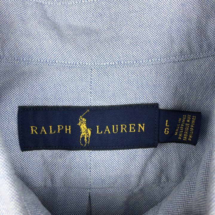 Ralph Lauren short sleeve button down shirt, men's size L cotton blue type Vintage Second Hand