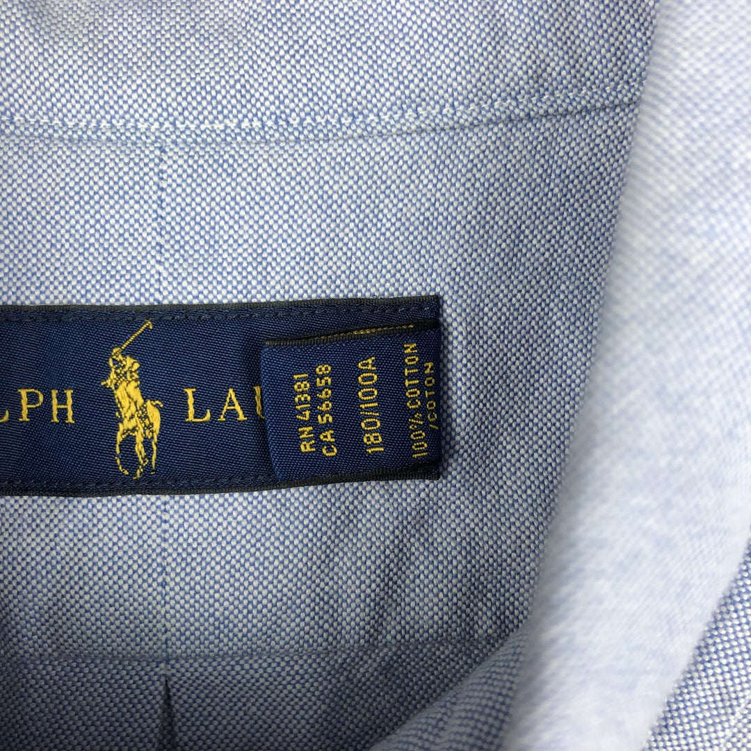 Ralph Lauren short sleeve button down shirt, men's size L cotton blue type Vintage Second Hand