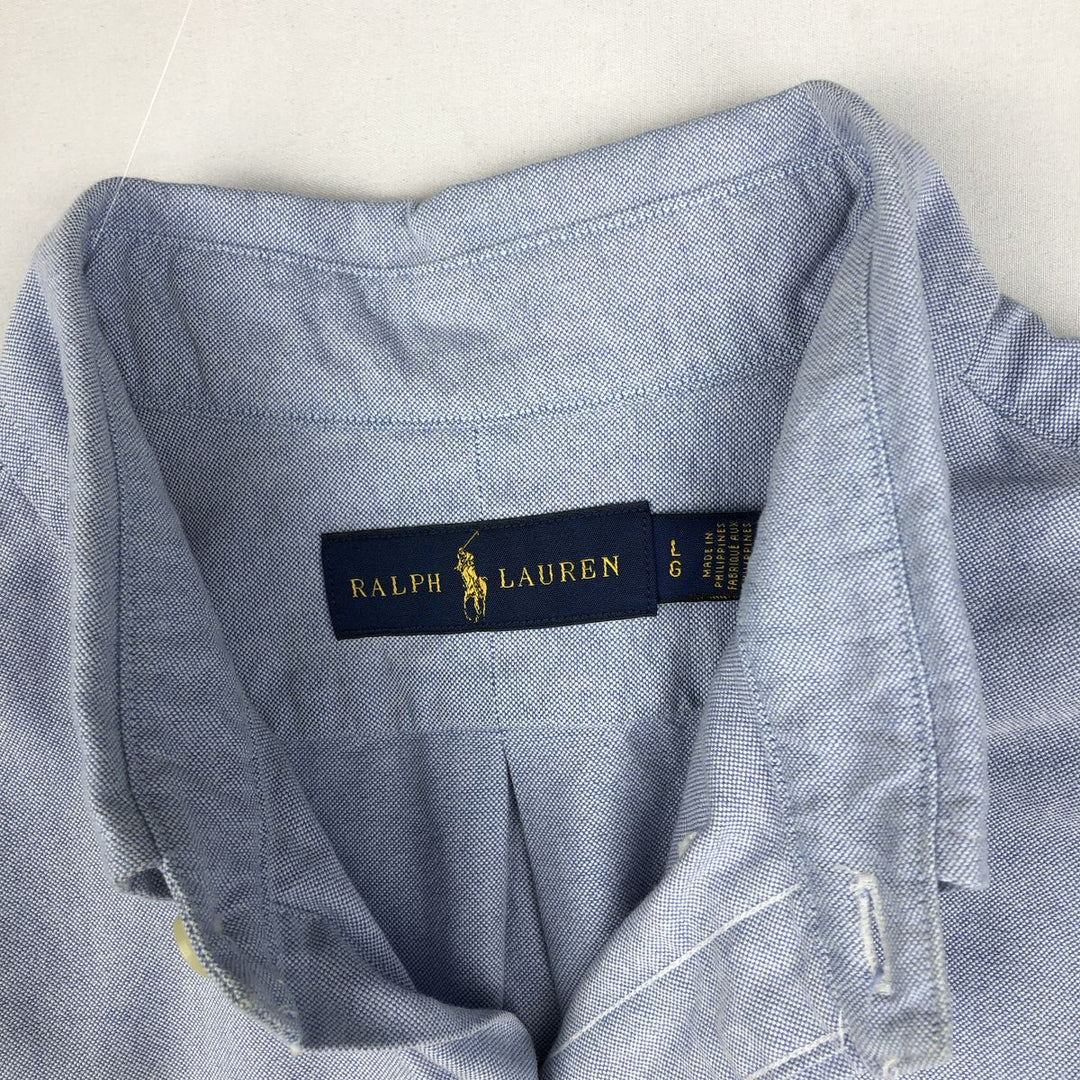 Ralph Lauren short sleeve button down shirt, men's size L cotton blue type Vintage Second Hand