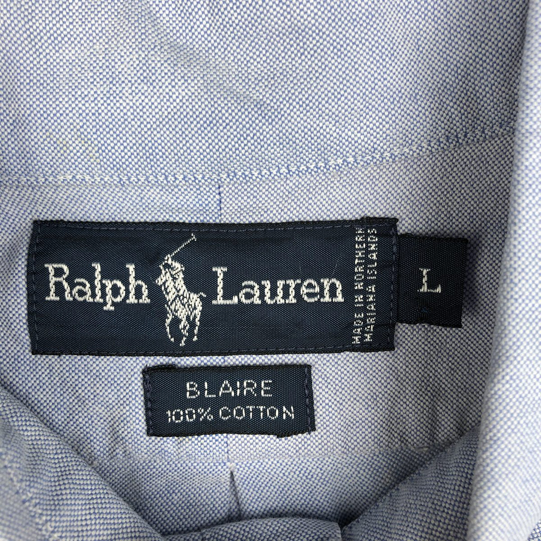 Ralph Lauren BLAIRE short sleeve button down shirt, men's size L cotton blue type Vintage Second Hand