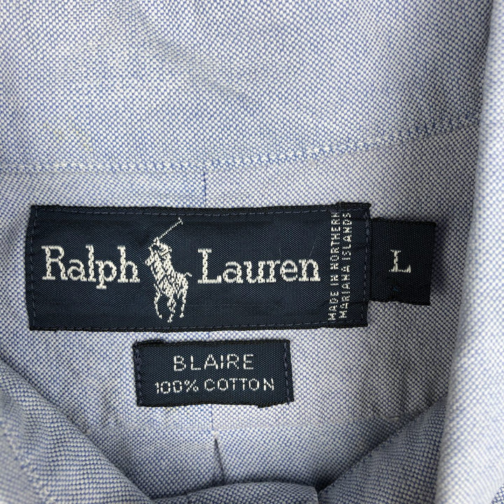 Ralph Lauren BLAIRE short sleeve button down shirt, men's size L cotton blue type Vintage Second Hand