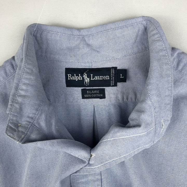 Ralph Lauren BLAIRE short sleeve button down shirt, men's size L cotton blue type Vintage Second Hand