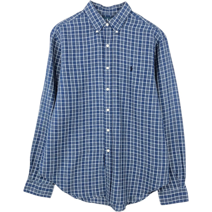 Ralph Lauren CLASSIC FIT Check Pattern Long-Sleeve Linen Button-Down Shirt, Men's Size L (approx.) linen navy blue type Vintage Second Hand