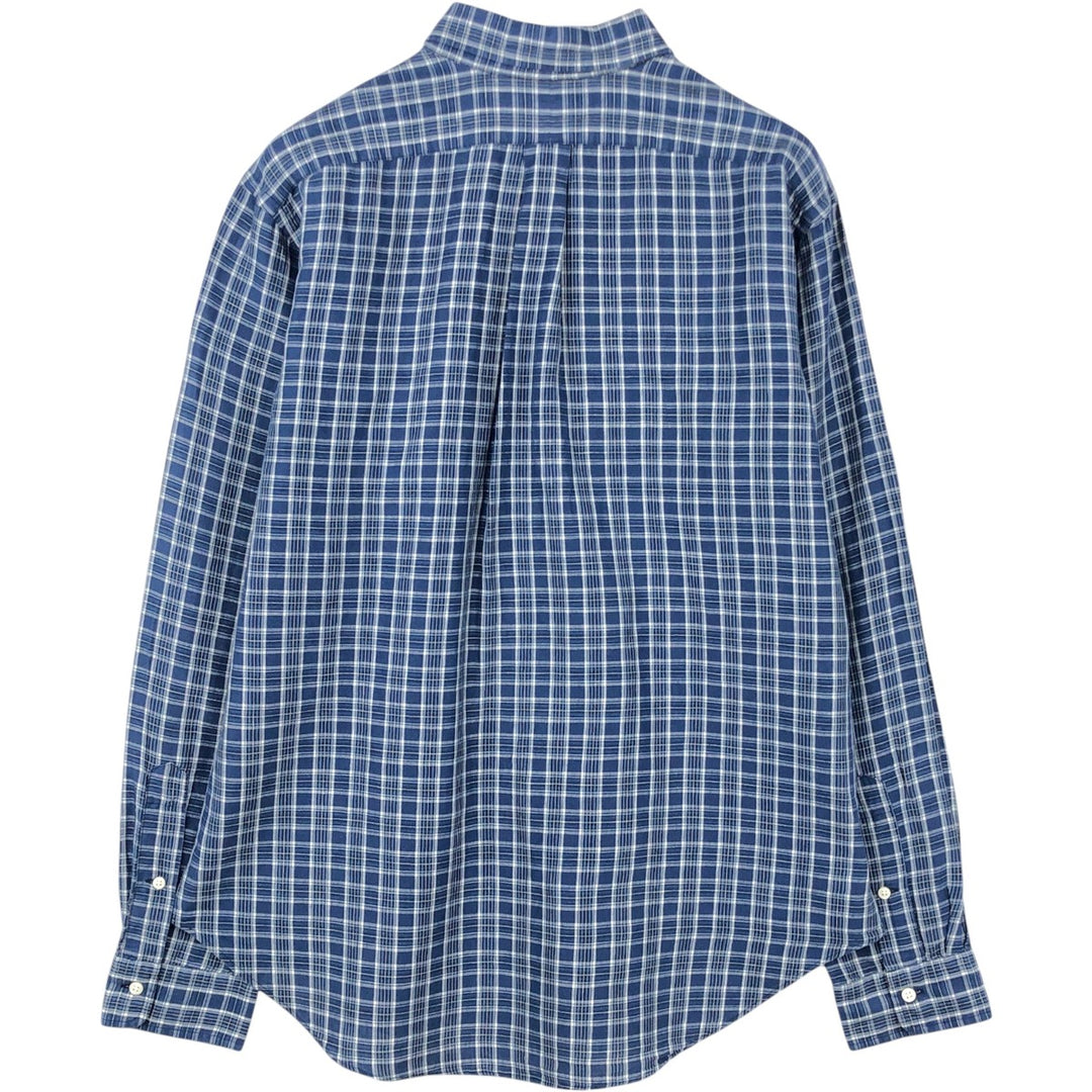 Ralph Lauren CLASSIC FIT Check Pattern Long-Sleeve Linen Button-Down Shirt, Men's Size L (approx.) linen navy blue type Vintage Second Hand