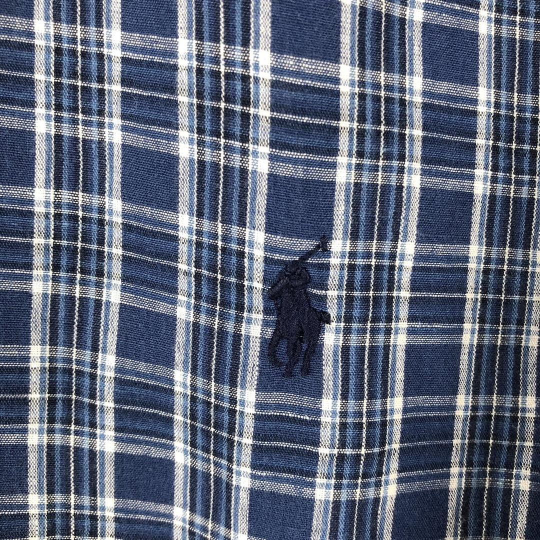 Ralph Lauren CLASSIC FIT Check Pattern Long-Sleeve Linen Button-Down Shirt, Men's Size L (approx.) linen navy blue type Vintage Second Hand
