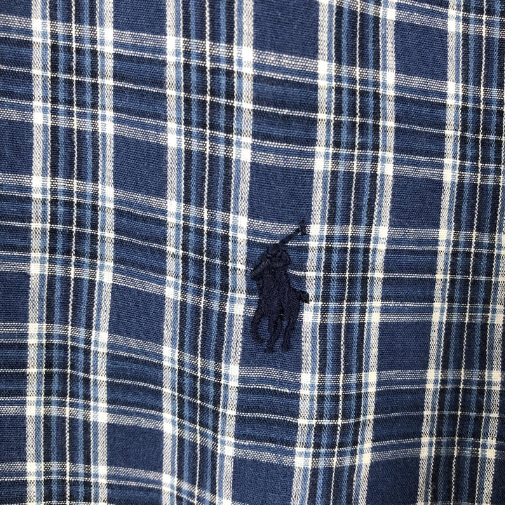 Ralph Lauren CLASSIC FIT Check Pattern Long-Sleeve Linen Button-Down Shirt, Men's Size L (approx.) linen navy blue type Vintage Second Hand