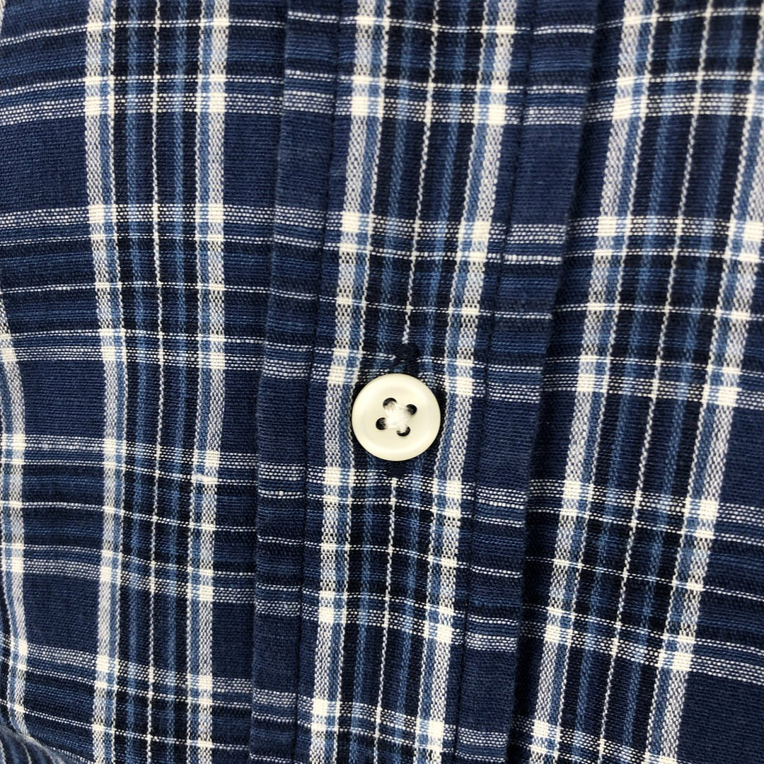 Ralph Lauren CLASSIC FIT Check Pattern Long-Sleeve Linen Button-Down Shirt, Men's Size L (approx.) linen navy blue type Vintage Second Hand