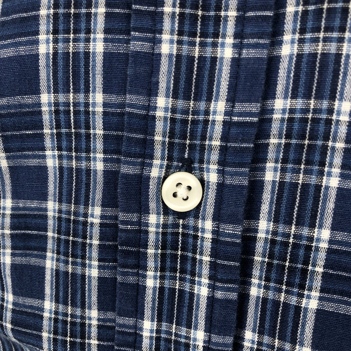 Ralph Lauren CLASSIC FIT Check Pattern Long-Sleeve Linen Button-Down Shirt, Men's Size L (approx.) linen navy blue type Vintage Second Hand