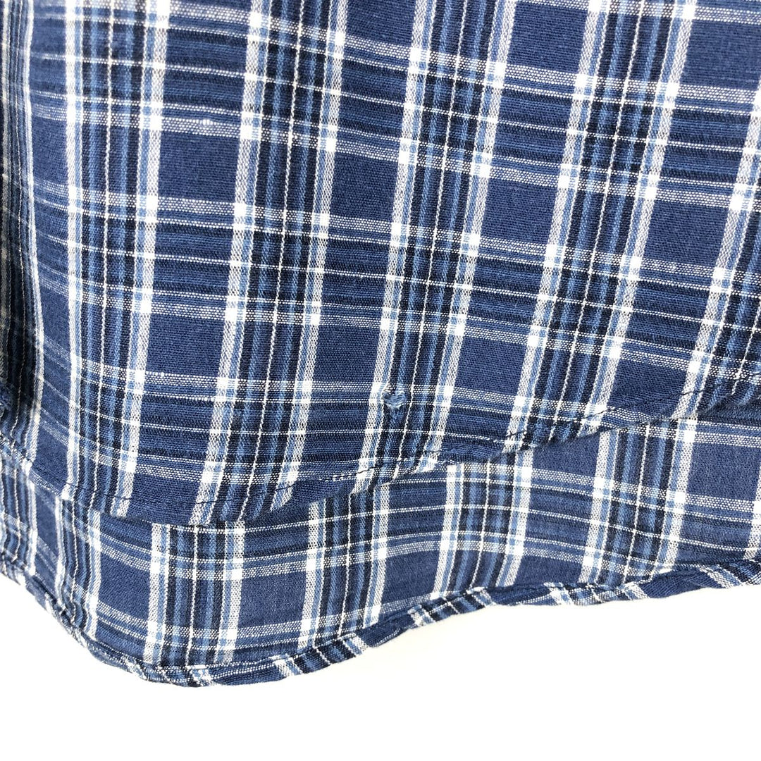 Ralph Lauren CLASSIC FIT Check Pattern Long-Sleeve Linen Button-Down Shirt, Men's Size L (approx.) linen navy blue type Vintage Second Hand