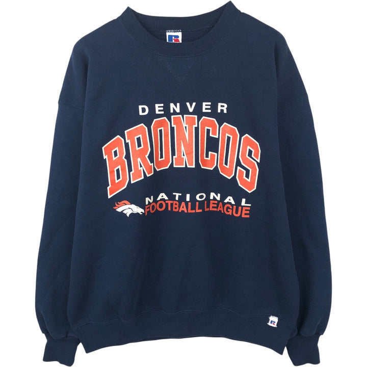 90'S Russell NFL Denver Broncos Print Sweatshirt, Made in USA, Men's XL (approx.), Vintage cotton navy blue type Vintage Second Hand