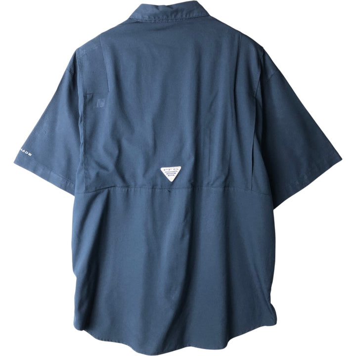 Columbia PFG OMNI-SHADE Ripstop Button-Down Short-Sleeve Fishing Shirt (Men's Size L) polyester navy blue type Vintage Second Hand