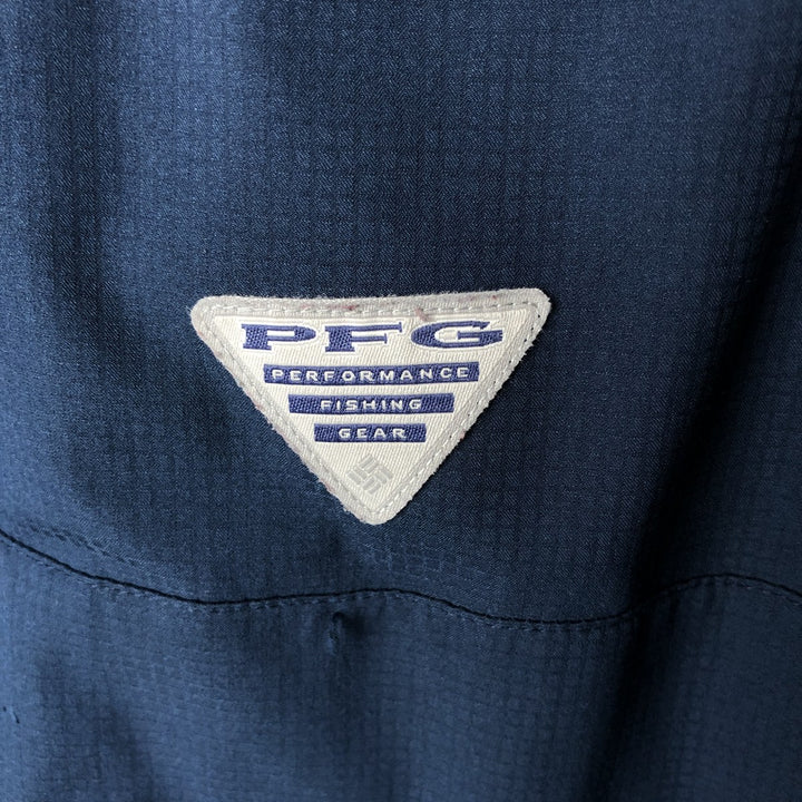 Columbia PFG OMNI-SHADE Ripstop Button-Down Short-Sleeve Fishing Shirt (Men's Size L) polyester navy blue type Vintage Second Hand