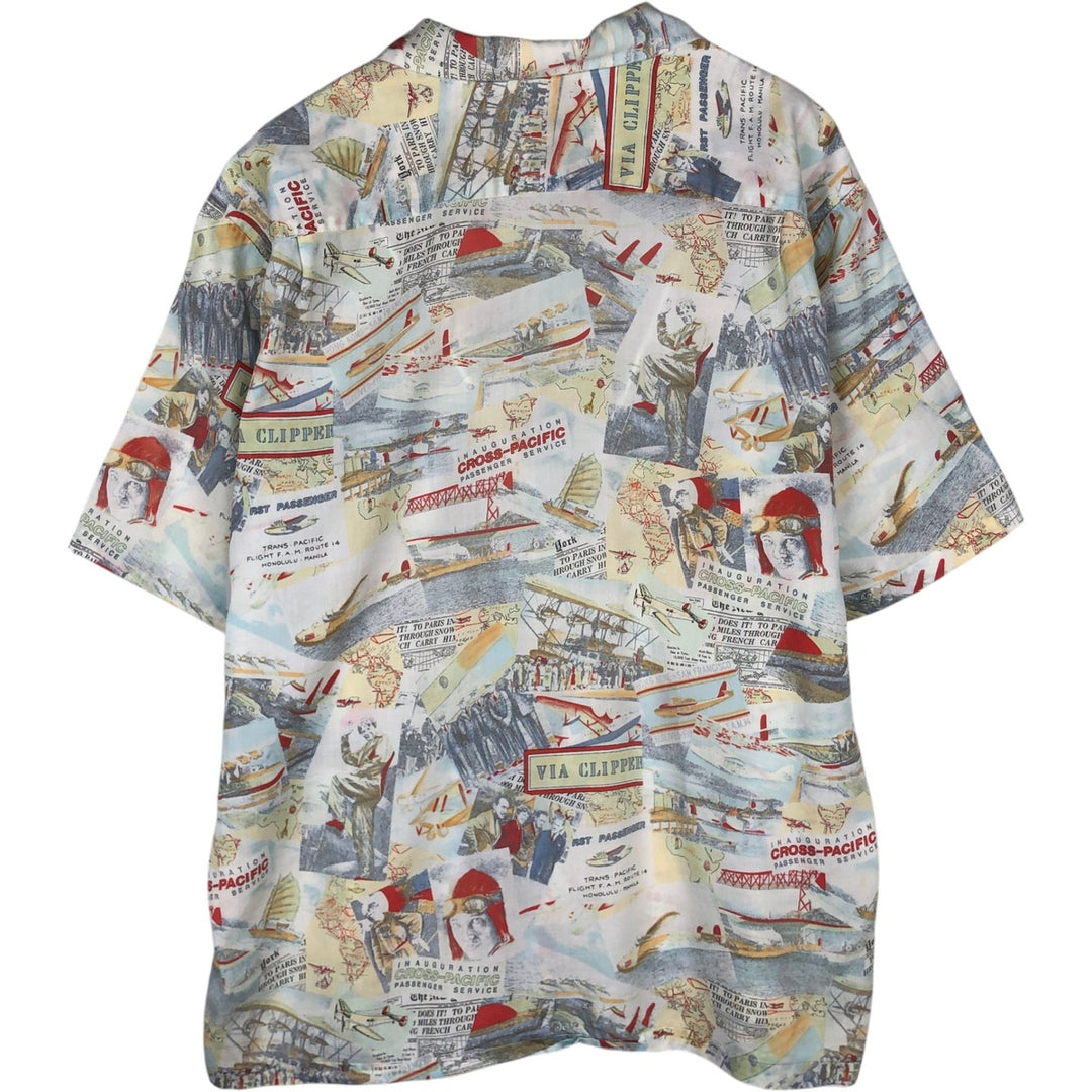 1960'S Reyn Spooner All-Over Print Open Collar Hawaiian Aloha Shirt, Boxy Shirt, Made in USA, Men's XL Equivalent, Vintage cotton Blue type light blue Vintage Second Hand