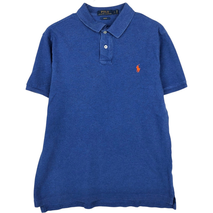 Ralph Lauren POLO RALPH LAUREN SLIM FIT short sleeve polo shirt, men's size L unclear blue type Vintage Second Hand