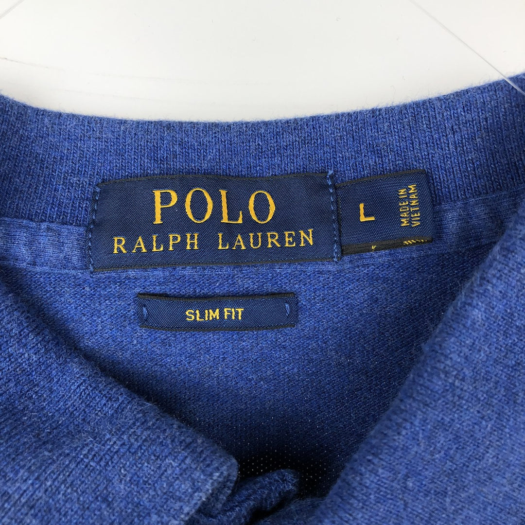 Ralph Lauren POLO RALPH LAUREN SLIM FIT short sleeve polo shirt, men's size L unclear blue type Vintage Second Hand