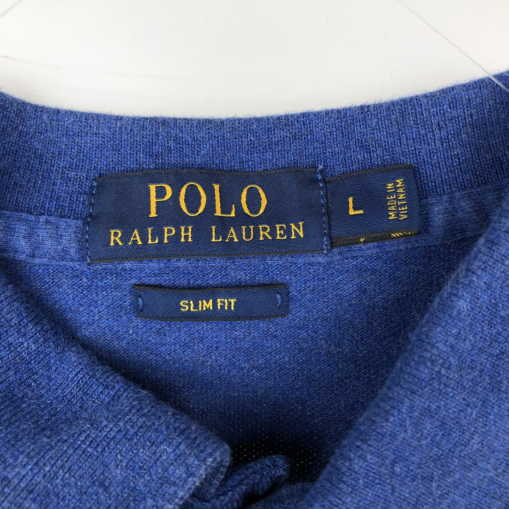 Ralph Lauren POLO RALPH LAUREN SLIM FIT short sleeve polo shirt, men's size L unclear blue type Vintage Second Hand