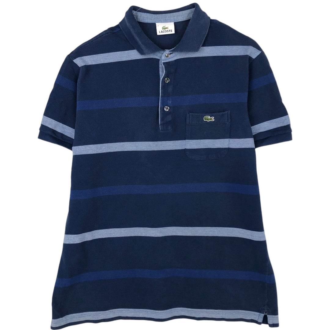 Lacoste Multi-stripe Short-Sleeve Polo Shirt, Size 7 (Men's XXL equivalent) cotton navy blue type Vintage Second Hand