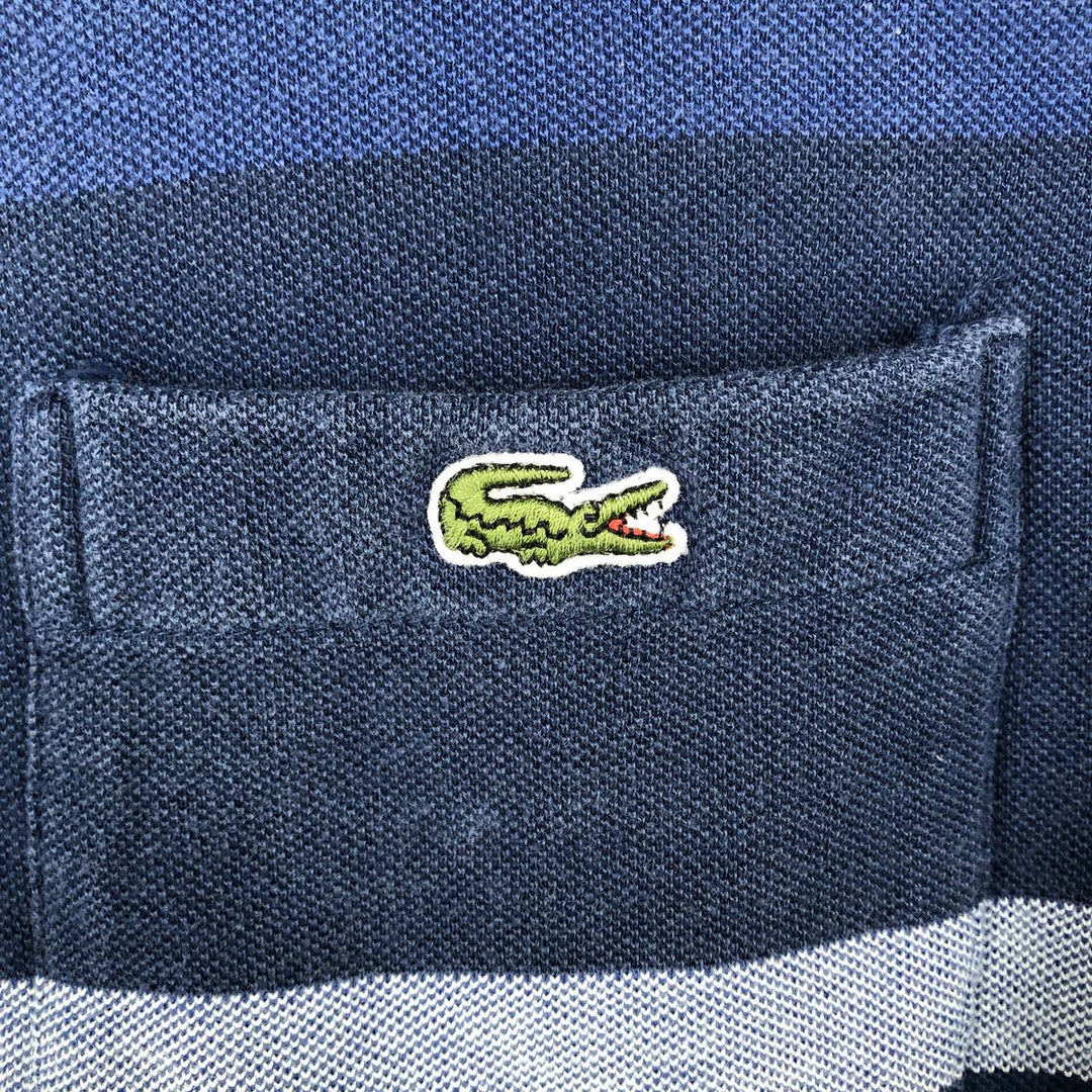 Lacoste Multi-stripe Short-Sleeve Polo Shirt, Size 7 (Men's XXL equivalent) cotton navy blue type Vintage Second Hand