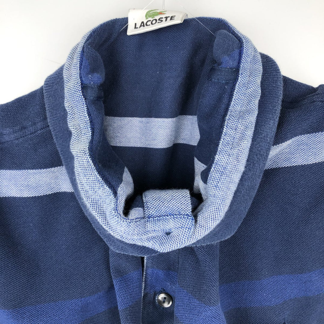 Lacoste Multi-stripe Short-Sleeve Polo Shirt, Size 7 (Men's XXL equivalent) cotton navy blue type Vintage Second Hand