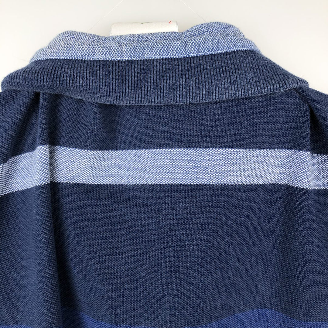 Lacoste Multi-stripe Short-Sleeve Polo Shirt, Size 7 (Men's XXL equivalent) cotton navy blue type Vintage Second Hand