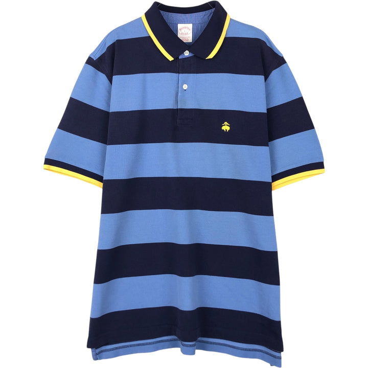 Brooks Brothers Est.1818 Short-Sleeve Striped Polo Shirt, Men's Size L (approx.) cotton Blue type light blue Vintage Second Hand