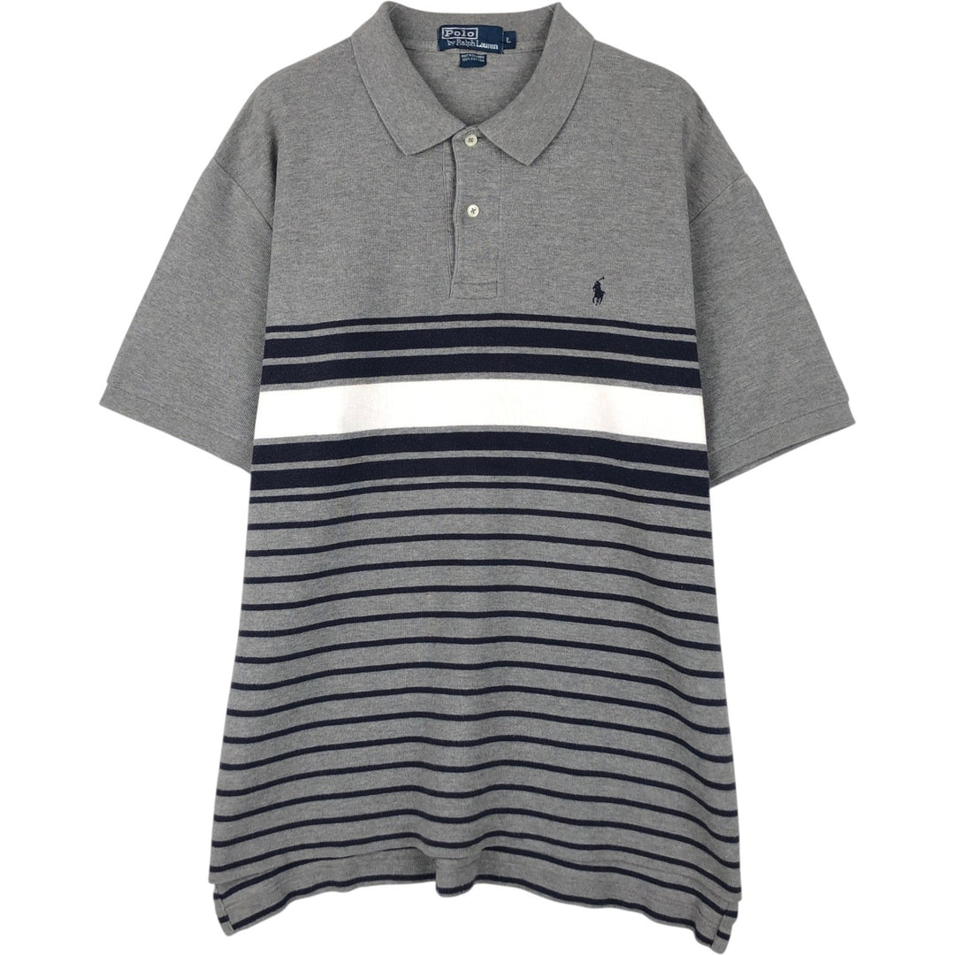Ralph Lauren POLO by Ralph Lauren short sleeve striped polo shirt, men's size L cotton gray type Vintage Second Hand