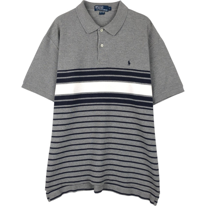 Ralph Lauren POLO by Ralph Lauren short sleeve striped polo shirt, men's size L cotton gray type Vintage Second Hand