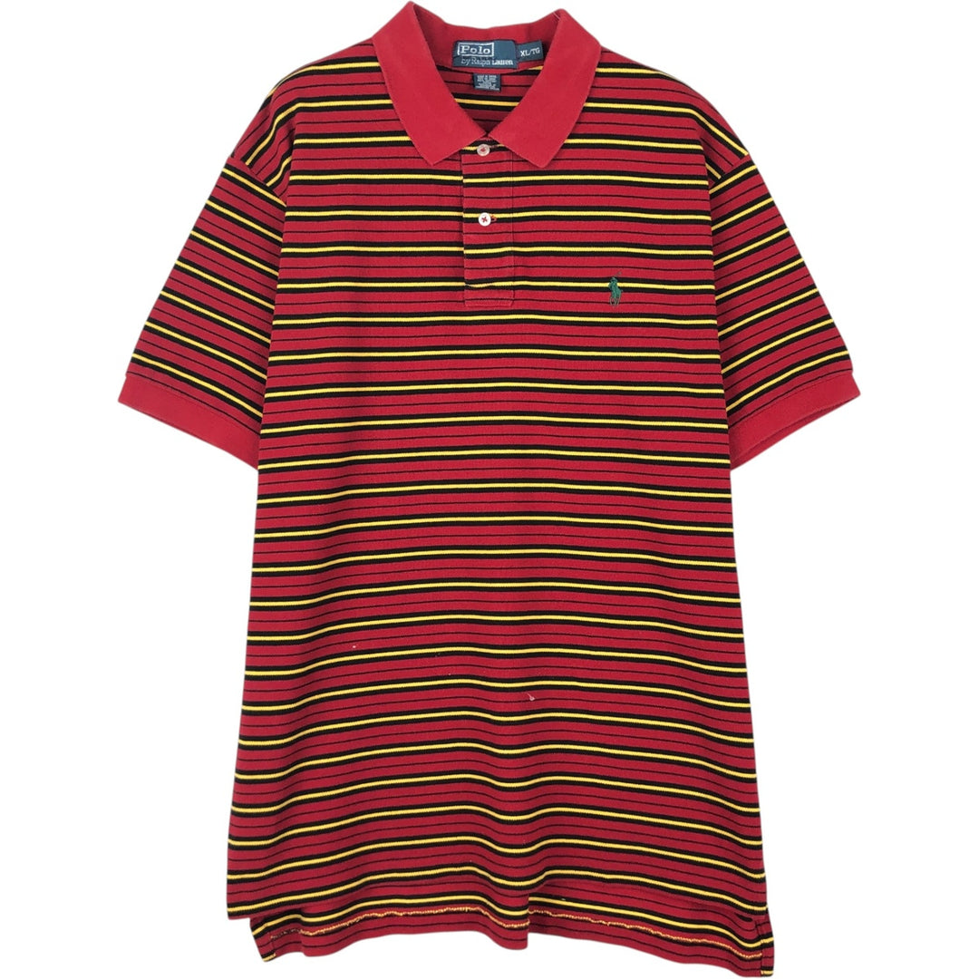 Ralph Lauren POLO by Ralph Lauren Multi-border short sleeve striped polo shirt Men's XL size cotton red type Vintage Second Hand