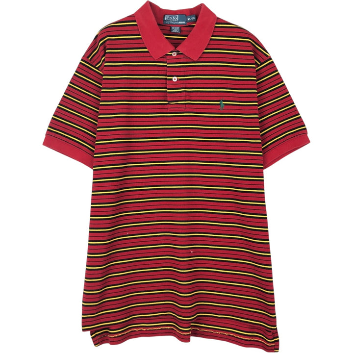 Ralph Lauren POLO by Ralph Lauren Multi-border short sleeve striped polo shirt Men's XL size cotton red type Vintage Second Hand