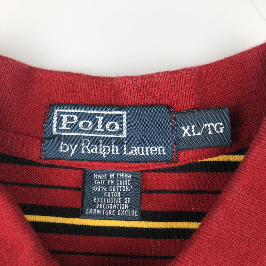 Ralph Lauren POLO by Ralph Lauren Multi-border short sleeve striped polo shirt Men's XL size cotton red type Vintage Second Hand