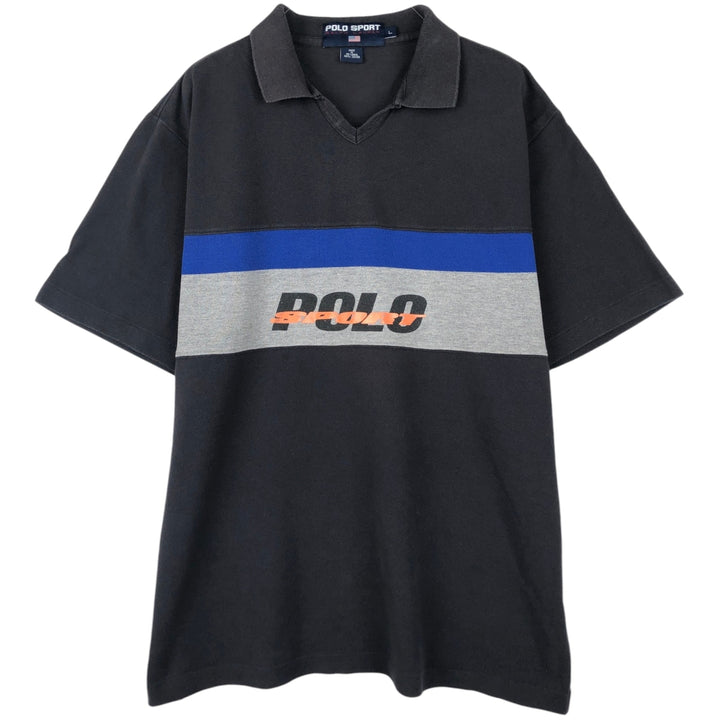 Ralph Lauren POLO SPORT V-neck short-sleeved polo shirt, men's size L (approx.) cotton Charcoal Vintage Second Hand