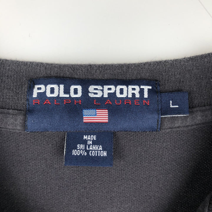 Ralph Lauren POLO SPORT V-neck short-sleeved polo shirt, men's size L (approx.) cotton Charcoal Vintage Second Hand