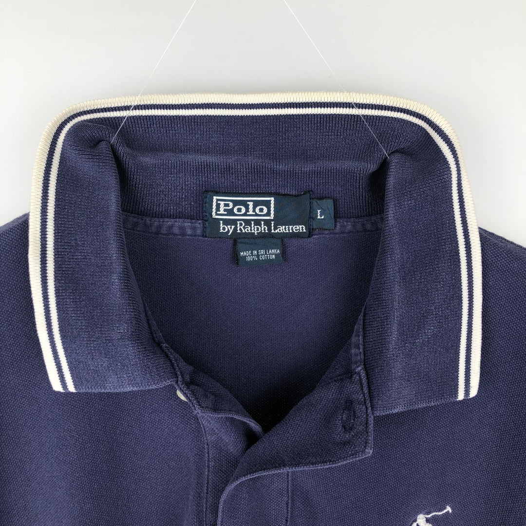 Ralph Lauren POLO by Ralph Lauren short sleeve polo shirt, men's size L cotton navy blue type Vintage Second Hand