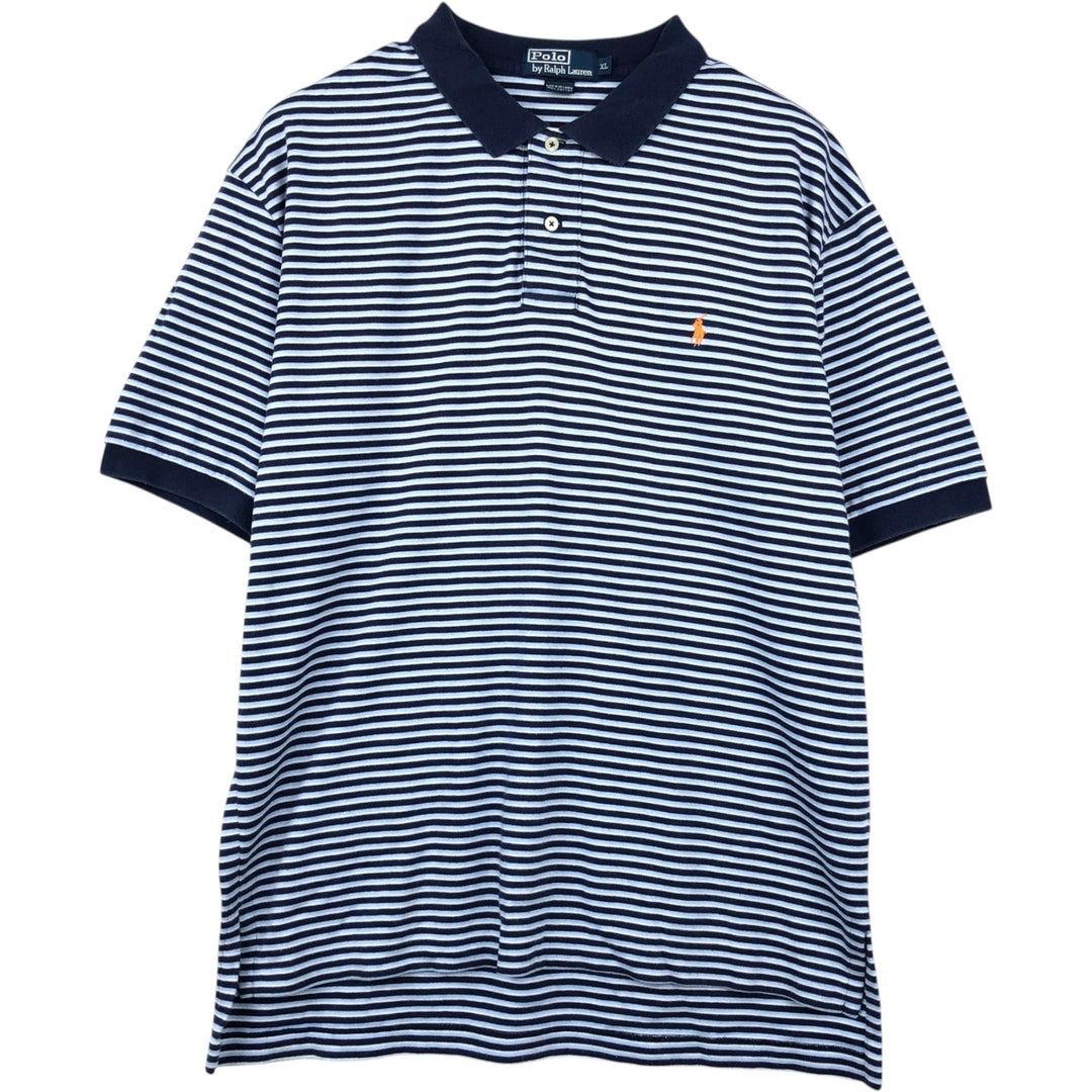 Ralph Lauren POLO by Ralph Lauren short sleeve striped polo shirt, men's XL size cotton navy blue type Vintage Second Hand