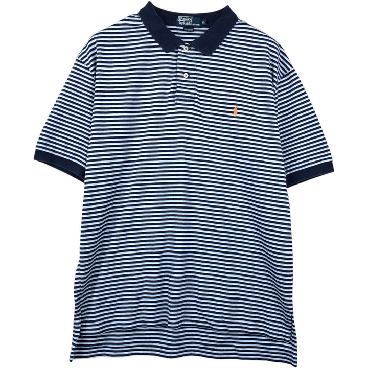 Ralph Lauren POLO by Ralph Lauren short sleeve striped polo shirt, men's XL size cotton navy blue type Vintage Second Hand