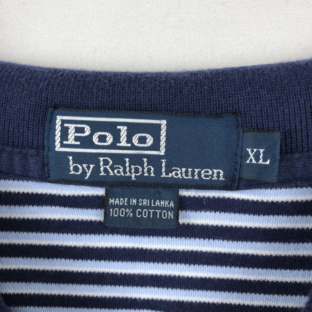 Ralph Lauren POLO by Ralph Lauren short sleeve striped polo shirt, men's XL size cotton navy blue type Vintage Second Hand