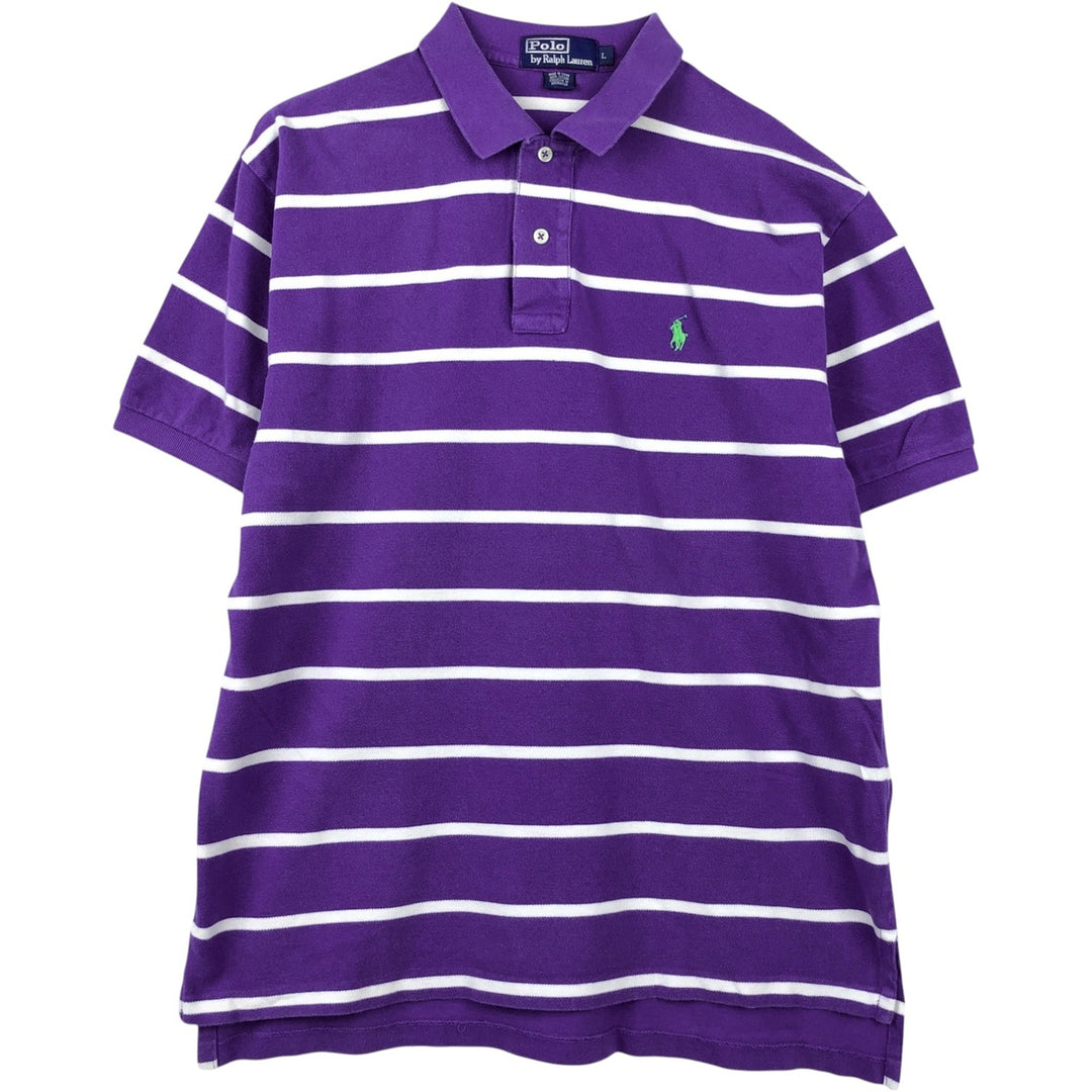 Ralph Lauren POLO by Ralph Lauren short sleeve striped polo shirt, men's size L cotton purple type Vintage Second Hand