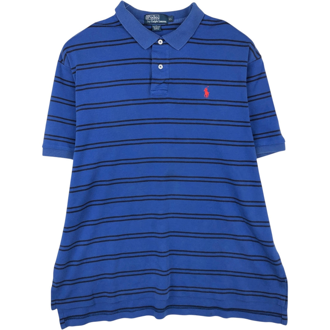 Ralph Lauren POLO by Ralph Lauren short sleeve striped polo shirt, men's XL size cotton blue type Vintage Second Hand