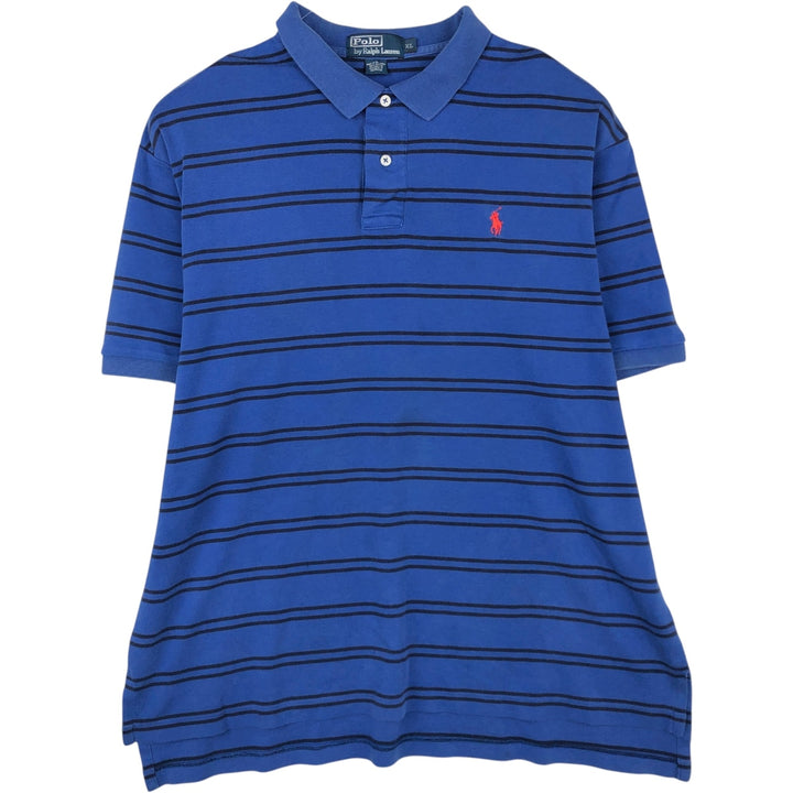 Ralph Lauren POLO by Ralph Lauren short sleeve striped polo shirt, men's XL size cotton blue type Vintage Second Hand