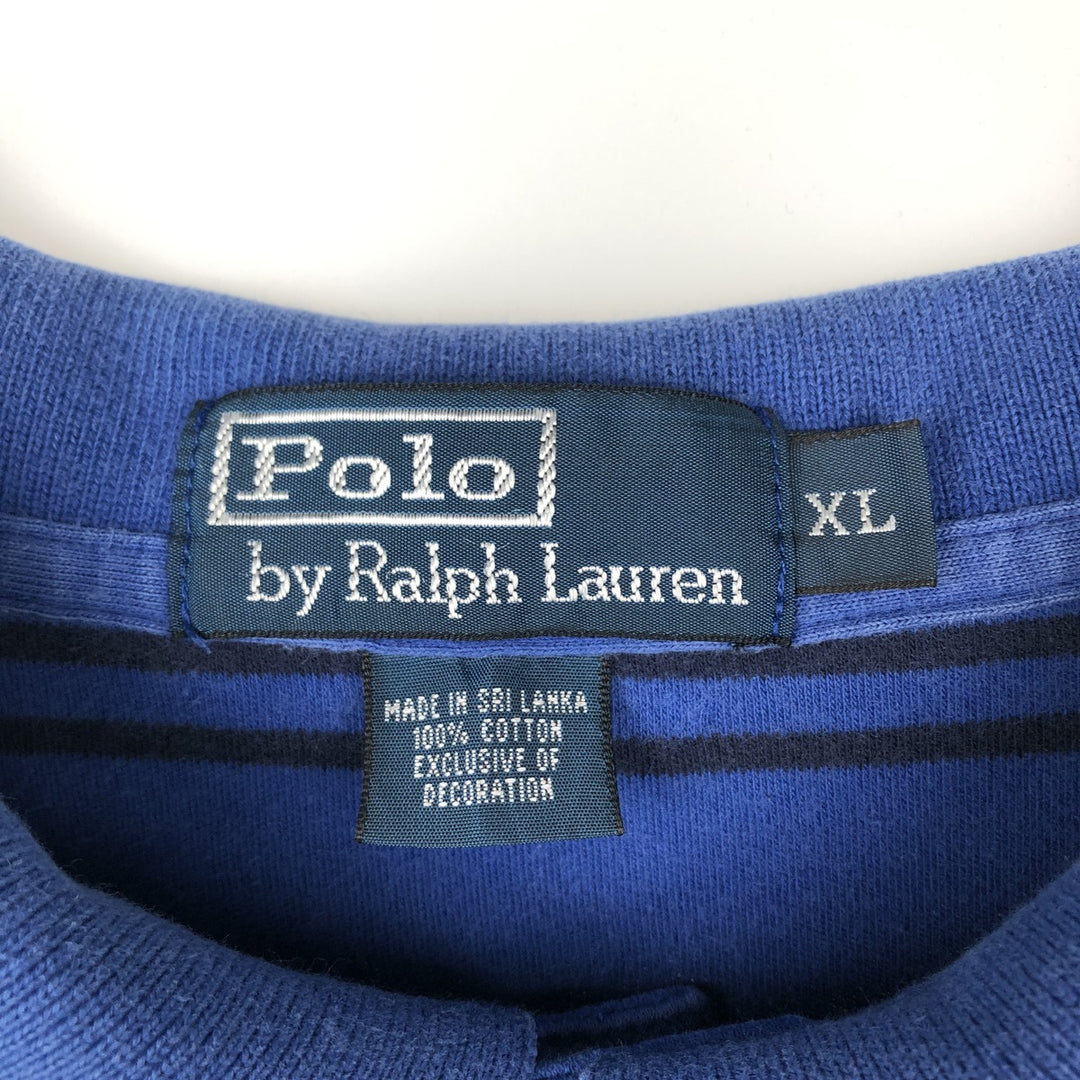 Ralph Lauren POLO by Ralph Lauren short sleeve striped polo shirt, men's XL size cotton blue type Vintage Second Hand