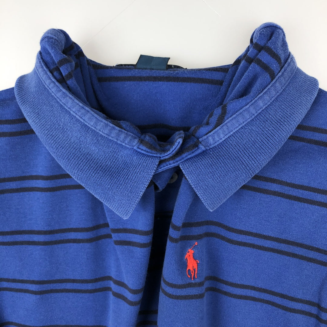 Ralph Lauren POLO by Ralph Lauren short sleeve striped polo shirt, men's XL size cotton blue type Vintage Second Hand