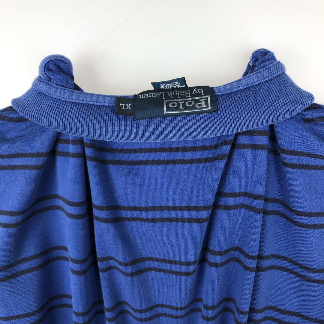 Ralph Lauren POLO by Ralph Lauren short sleeve striped polo shirt, men's XL size cotton blue type Vintage Second Hand