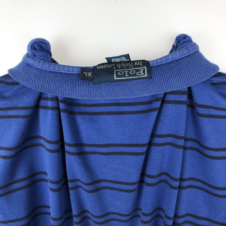 Ralph Lauren POLO by Ralph Lauren short sleeve striped polo shirt, men's XL size cotton blue type Vintage Second Hand