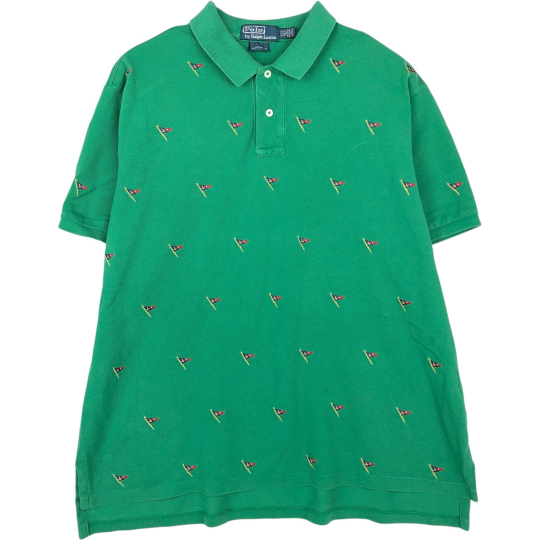 Ralph Lauren POLO by Ralph Lauren CUSTOM FIT all-over print short-sleeved polo shirt, men's size XXL equivalent. cotton green type Vintage Second Hand