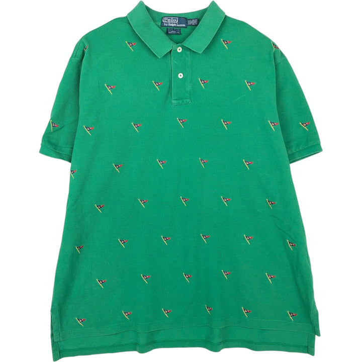 Ralph Lauren POLO by Ralph Lauren CUSTOM FIT all-over print short-sleeved polo shirt, men's size XXL equivalent. cotton green type Vintage Second Hand