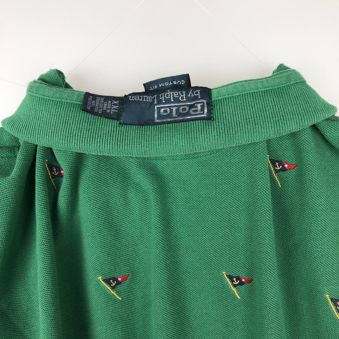 Ralph Lauren POLO by Ralph Lauren CUSTOM FIT all-over print short-sleeved polo shirt, men's size XXL equivalent. cotton green type Vintage Second Hand