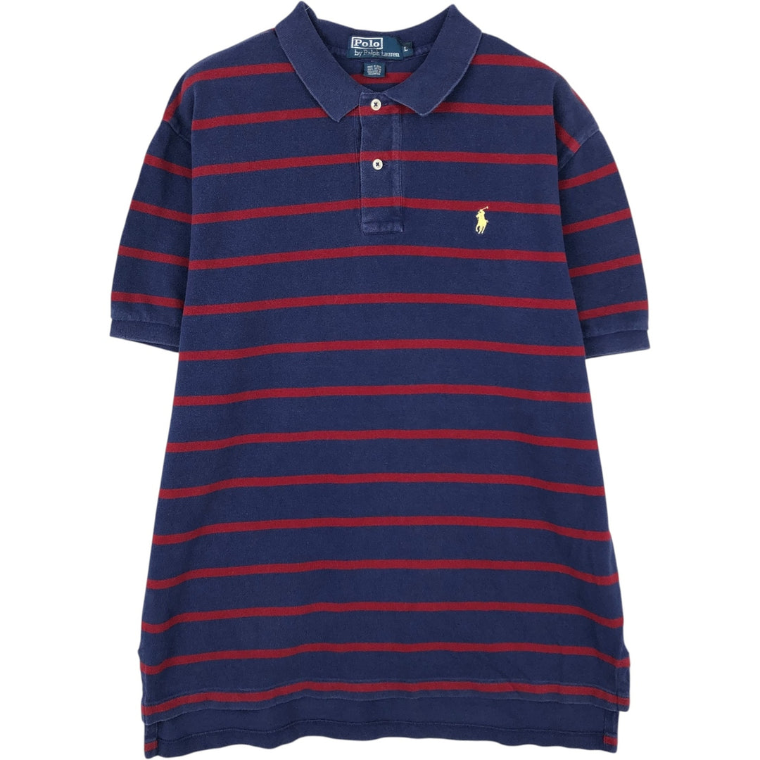 Ralph Lauren POLO by Ralph Lauren short sleeve striped polo shirt, men's size L cotton navy blue type Vintage Second Hand