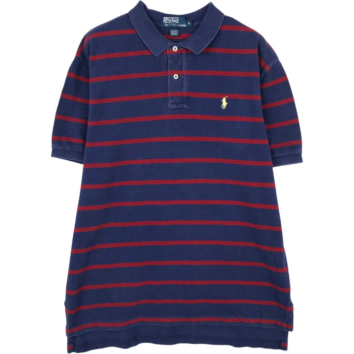 Ralph Lauren POLO by Ralph Lauren short sleeve striped polo shirt, men's size L cotton navy blue type Vintage Second Hand