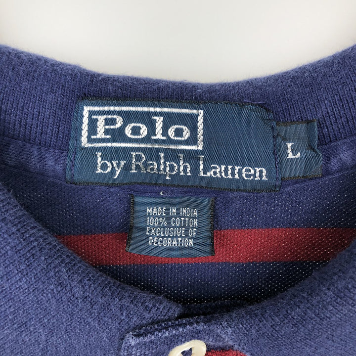 Ralph Lauren POLO by Ralph Lauren short sleeve striped polo shirt, men's size L cotton navy blue type Vintage Second Hand